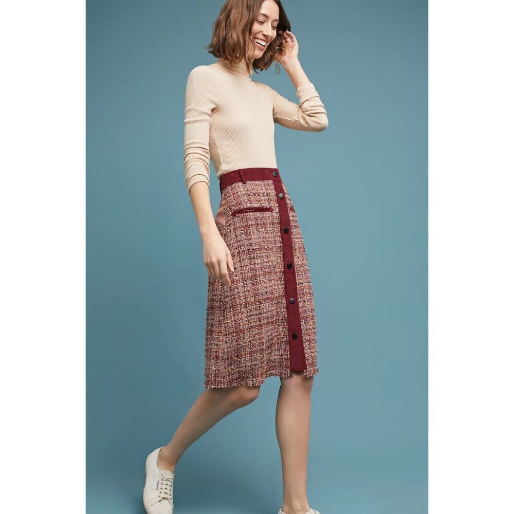 NWT Anthropologie Harlyn Tweed Buttoned Chic Business Casual Pencil Skirt S - Picture 9 of 11